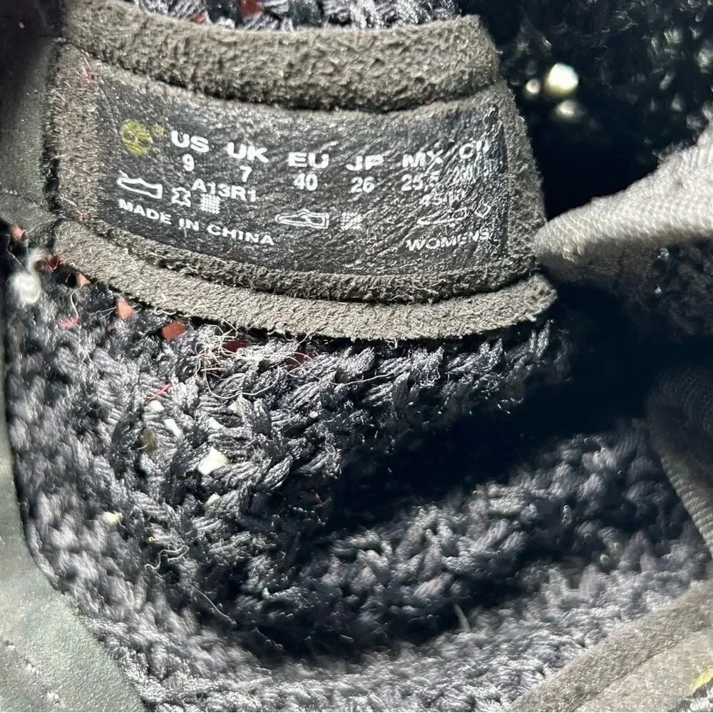 Timberland Black Suede Weave Knit Upper Ankle Boots Combat Bootie Women’s Size 9 - Picture 10 of 10
